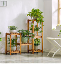 Load image into Gallery viewer, Beauty Panda Teak Wood Indoor/Outdoor Plant Stand for Home Garden Balcony Living Room Decor (T32)

