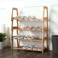 Load image into Gallery viewer, Beauty Panda® Teak Wood 4 Tier Shoe Rack Bench, Premium Shoe Organizer or Entryway Bench, Perfect for Shoe Cubby, Entry Bench, or Living Room (AT4)
