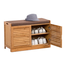 Load image into Gallery viewer, Beauty Panda 2 tire wooden shoe rack with door and seat, Teak Wood Shoe Cabinet, Free Standing Shoe Shelf Organizer Storage with Doors Home Entryway Hallway Office Bedroom (SH63D)
